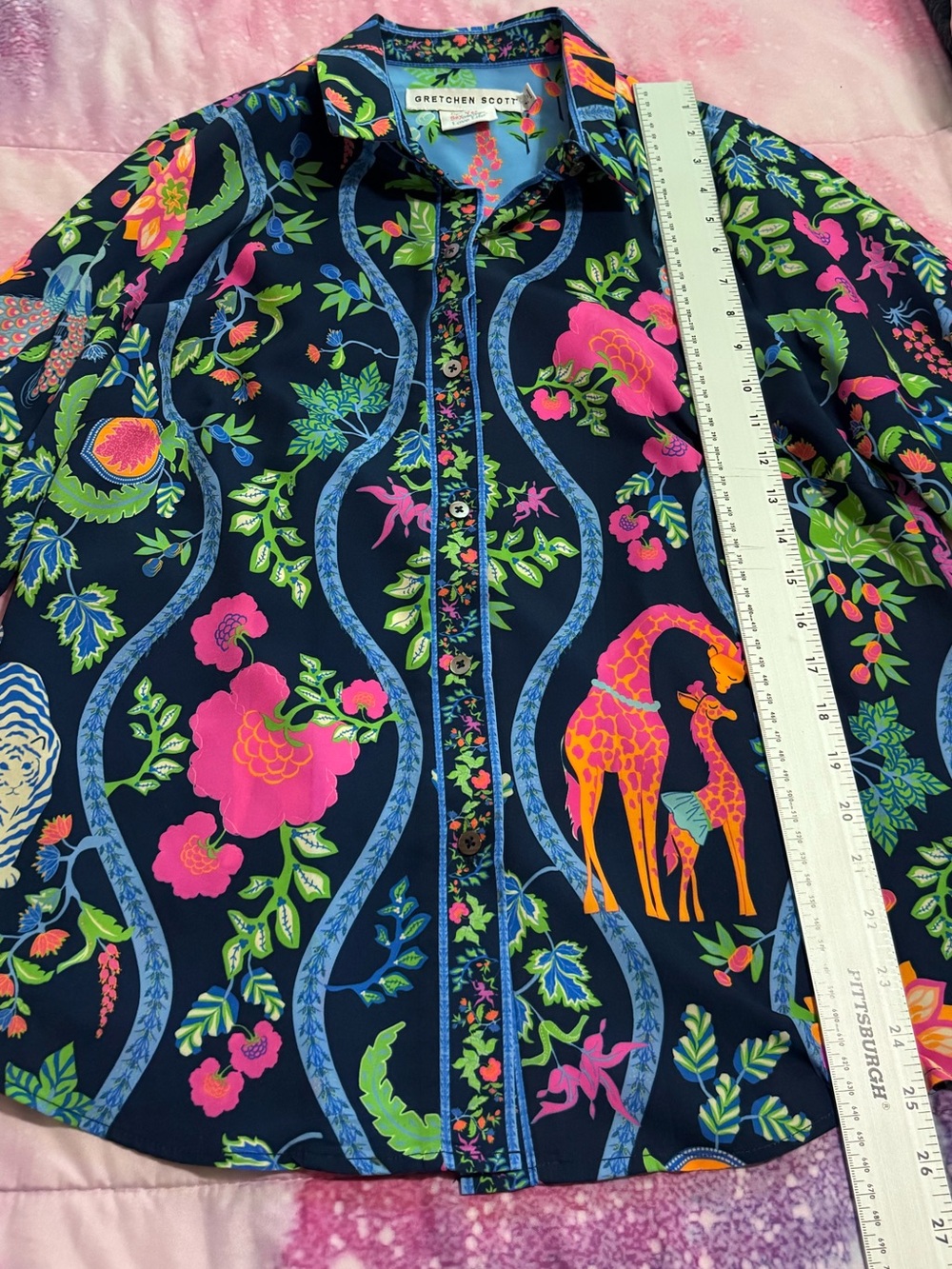 Gretchen Scott Jungle Garden Print Button Front Blouse Size L - Picture 7 of 8